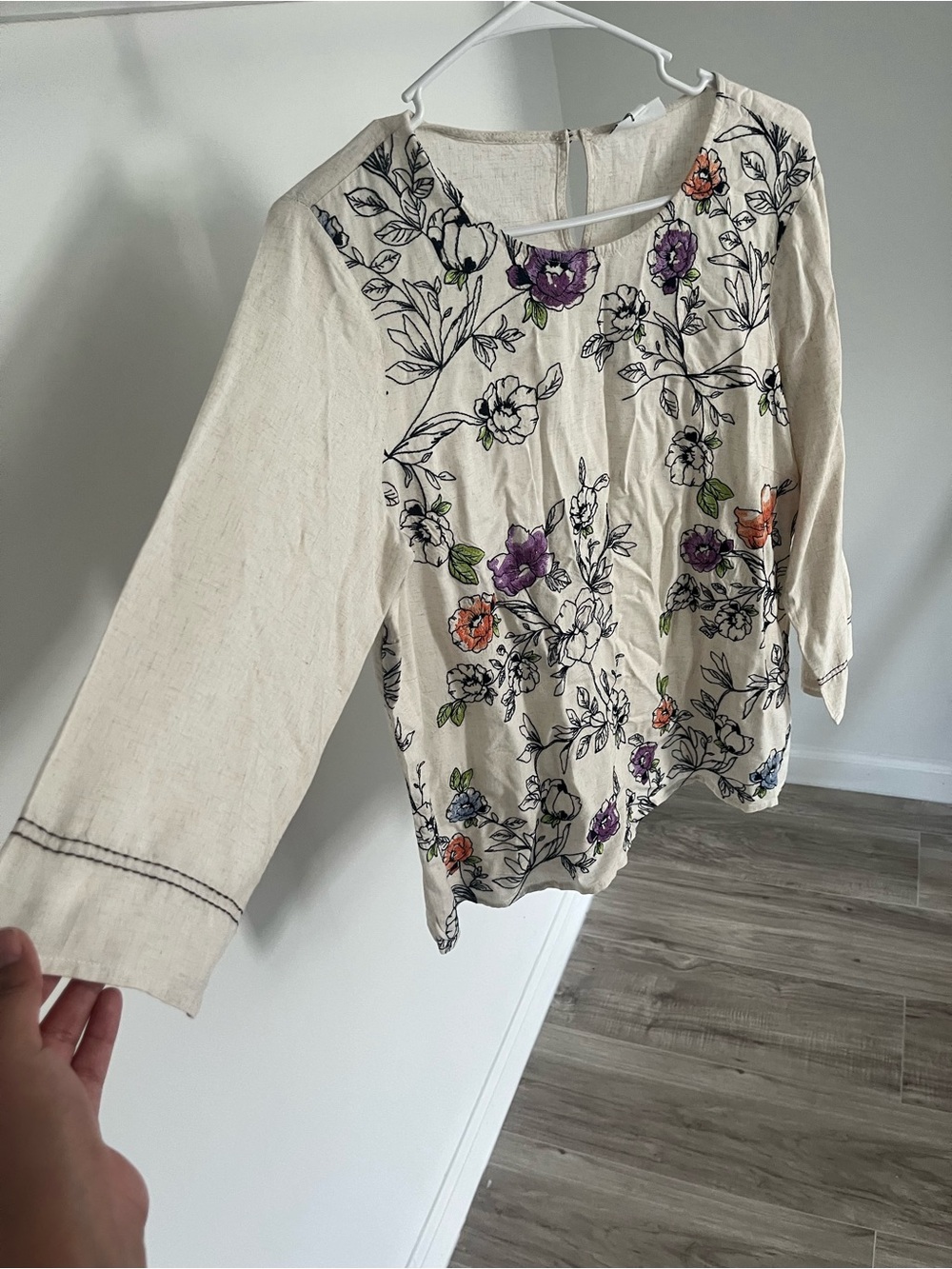 J. Jill Cream Tunic with Purple, Orange & Green Floral Embroidery